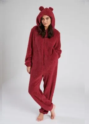 Onesie Fluffy Teddy Plum