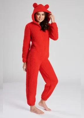 Fluffy Teddy Onesie Rood